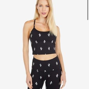 Beyond yoga crop top black silver cactus small